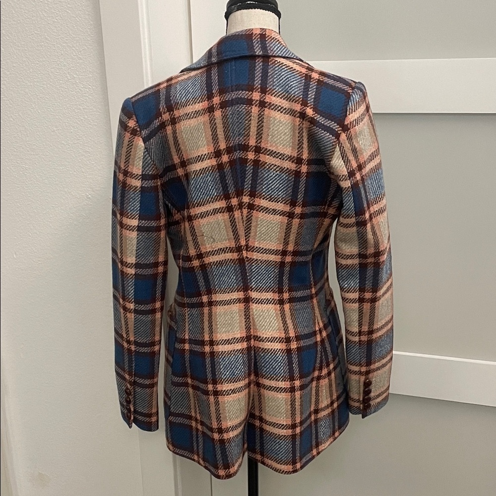 Smythe Plaid Single-Button Blazer in Blue, Tan and Brown - Picture 3 of 5